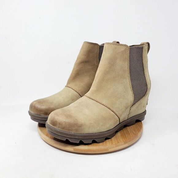 Sorel Joan of Arctic Wedge‎ Chelsea Boots Womens 10.5 Tan Burnished Brown Winter - Picture 2 of 12